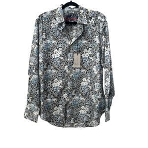 NWT! Robert Graham Tower Paisley Floral Print Long Sleeve in Blue - Size Medium